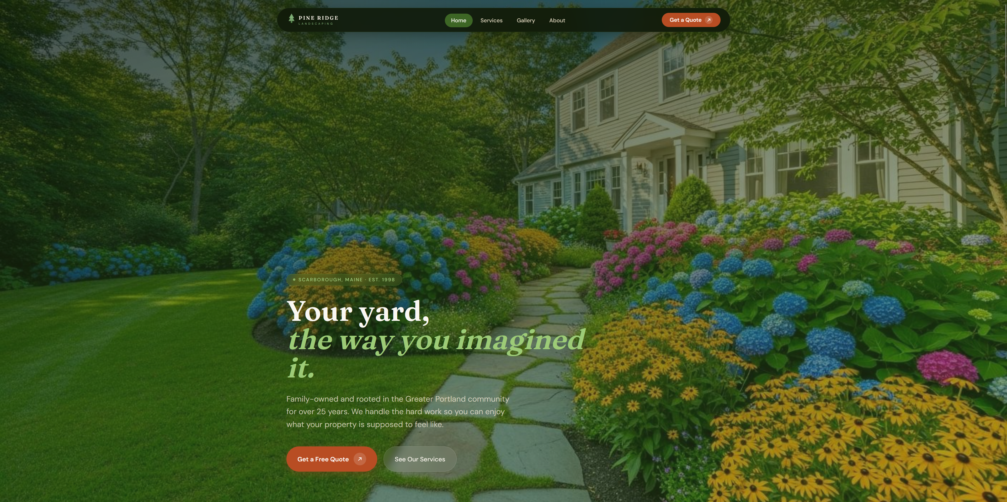 Pine Ridge Landscaping website screenshot
